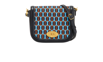 Geometric Printed Darley Satchel, &pound;320, Handbags, Black/Blue, Canvas/Leather, Front view